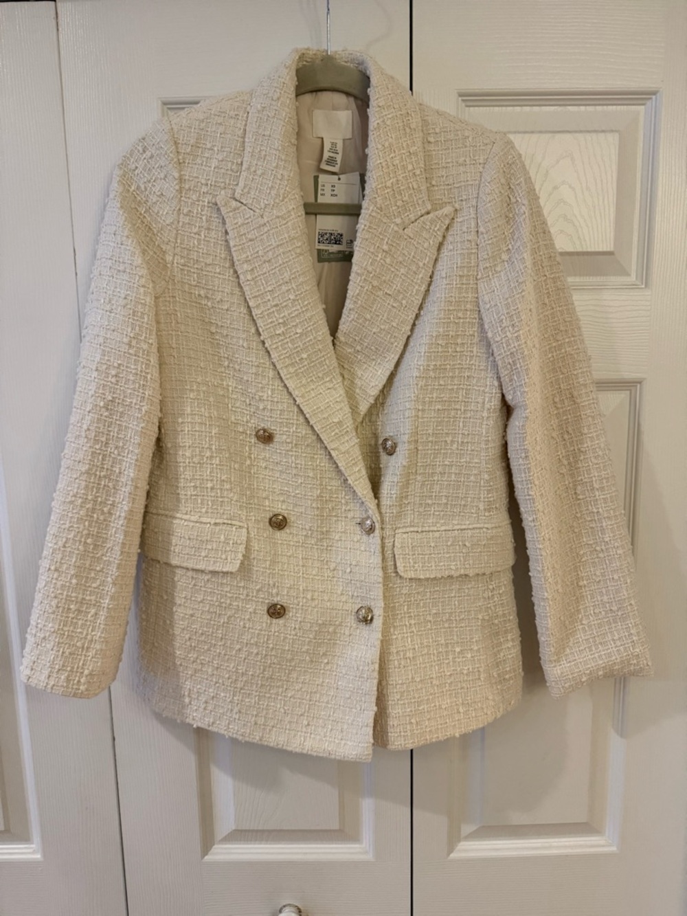 H&M Cream Bouclé Double-Breasted Blazer Jacket